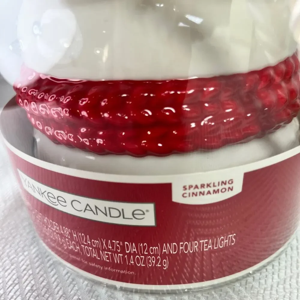 Yankee Candle Snowman Luminary Tealight Holder Red Sparkling Cinnamon 2017 NIP